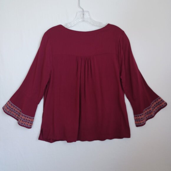 Savanna Jane Top Embroidered V Neck Boho Popover Long Sleeves Womens Medium - Picture 3 of 11